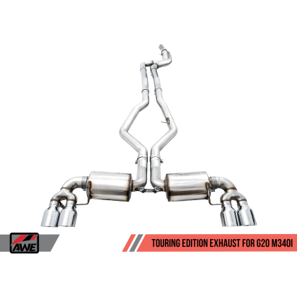 AWE Tuning 2019+ BMW M340i (G20) Resonated Touring Edition Exhaust - Quad Chrome Silver Tips