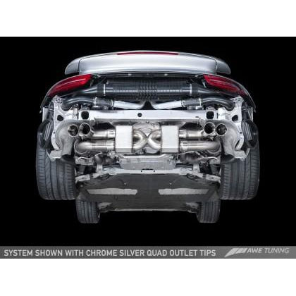 AWE Tuning Porsche 991.1 Turbo Performance Exhaust and High-Flow Cats - Silver Quad Tips