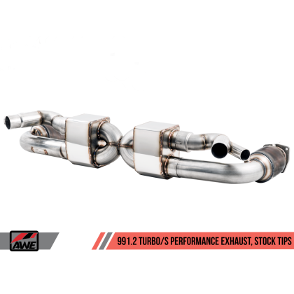 AWE Tuning Porsche 991.2 Turbo Performance Exhaust and High-Flow Cat Sections - For OE Tips