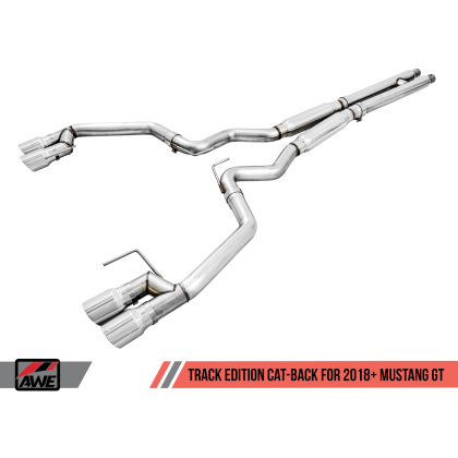 AWE Tuning 2018+ Ford Mustang GT (S550) Cat-back Exhaust - Track Edition (Quad Chrome Silver Tips)