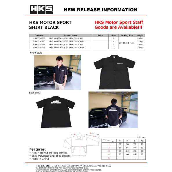 HKS Motorsport Button-Up Shirt Black S