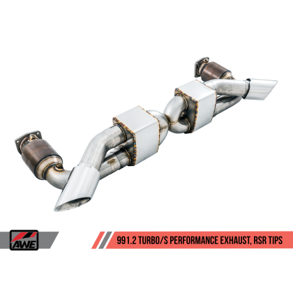 AWE Tuning Porsche 991.1 / 991.2 Turbo Performance Exhaust and High-Flow Cats - Silver RSR Tips