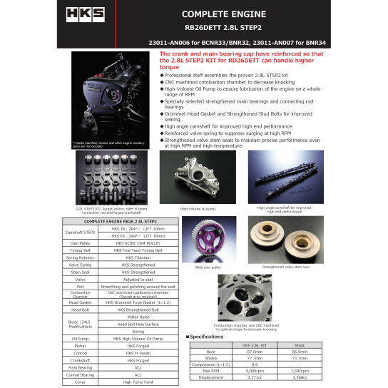 HKS Nissan Skyline GT-R RB26 2.8L Step 2 / BNR34 Complete Engine