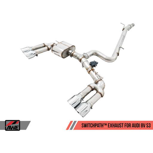 AWE Tuning Audi 8V S3 SwitchPath Exhaust w/Chrome Silver Tips 102mm