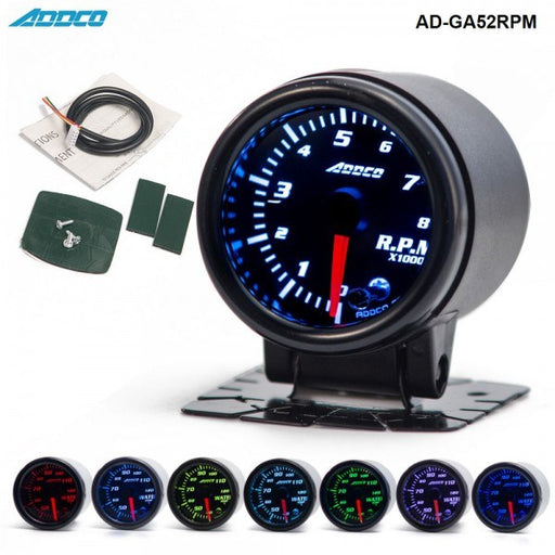 ADDCO - 52mm Universal Tachometer Gauge LED 7 Colours With Sensor And Holder