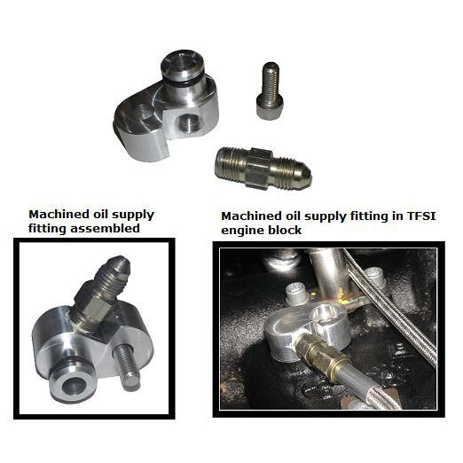 ATP Turbo Machined TSI Oil Feed (Supply) Fitting For 2009 And Up 2.0t (TSI) Engine Block To -3 AN Line