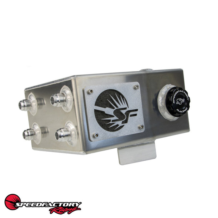SpeedFactory Racing Right Hand Drive Angled Oil Catch Can with built in Coolant Overflow Tank