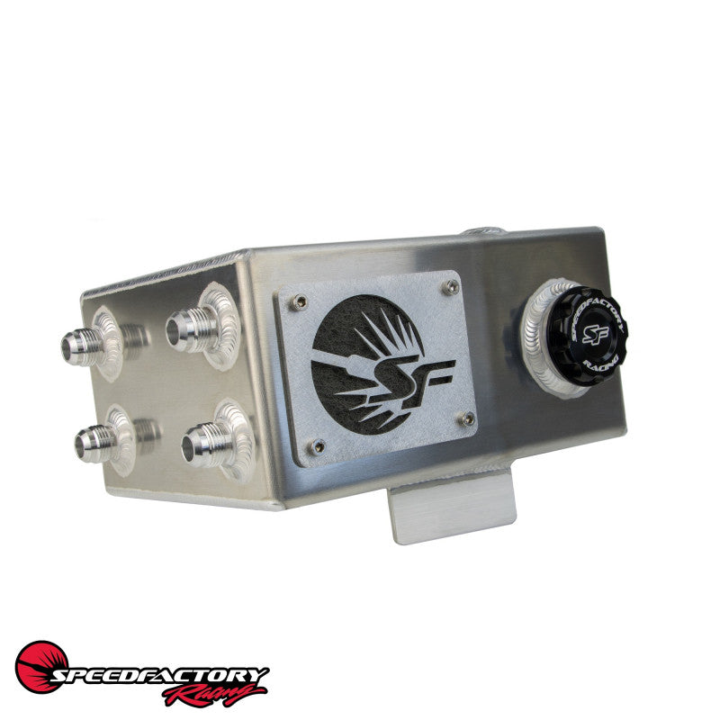 SpeedFactory Racing Right Hand Drive Angled Oil Catch Can with built in Coolant Overflow Tank