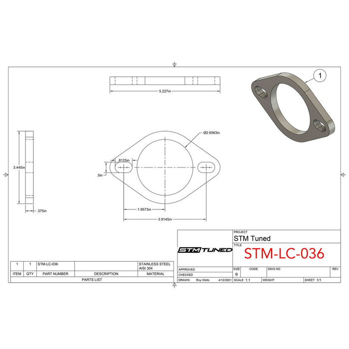STM Tuned Stainless Steel Exhaust Flange 2-Bolt / 2.5-Inch Elongated (SEF25-EL)