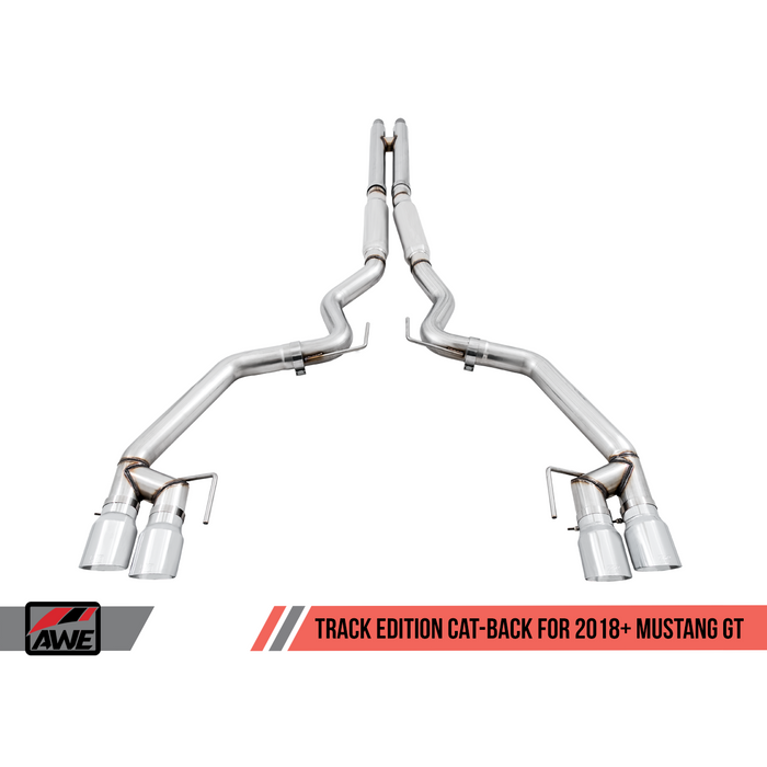 AWE Tuning 2018+ Ford Mustang GT (S550) Cat-back Exhaust - Track Edition (Quad Diamond Black Tips)