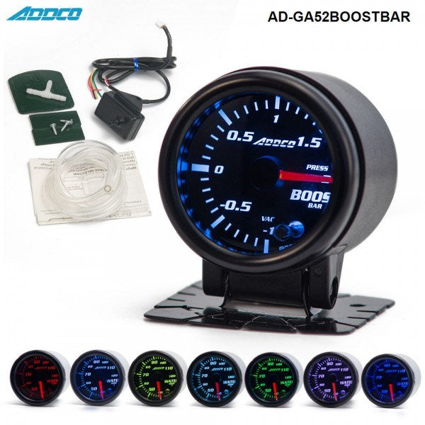 ADDCO - 52mm Smoke Face Car Auto Bar Turbo Boost Gauge Meter With Sensor And Holder